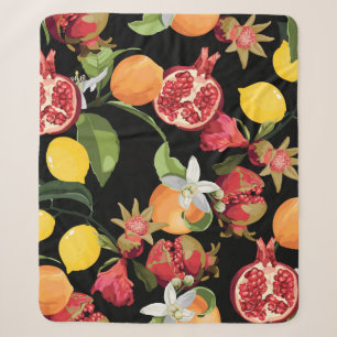 Seamless Tropical Fruits Pattern. Exotic Backgroun Sherpa Blanket