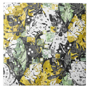 Seamless tropical jungle exotic leaves abstract bl ceramic tile