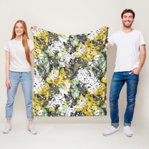 Seamless tropical jungle exotic leaves abstract bl fleece blanket