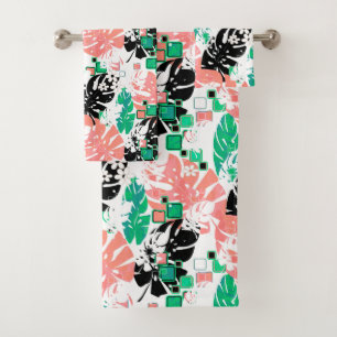 Seamless tropical jungle leaves monstera palm abst bath towel set