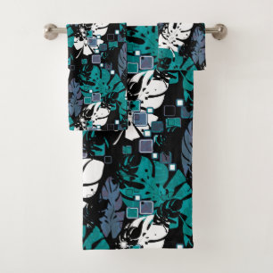 Seamless tropical jungle leaves monstera palm abst bath towel set