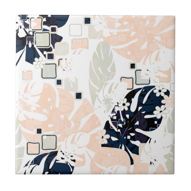 Seamless tropical jungle leaves monstera palm abst ceramic tile (Front)