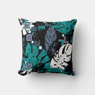 Seamless tropical jungle leaves monstera palm abst cushion