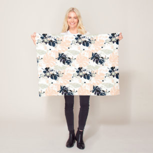 Seamless tropical jungle leaves monstera palm abst fleece blanket