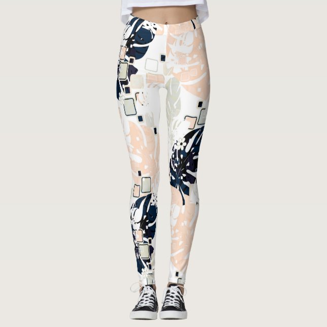 Seamless tropical jungle leaves monstera palm abst leggings (Front)