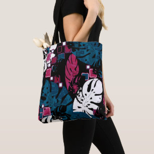Seamless tropical jungle leaves monstera palm abst tote bag