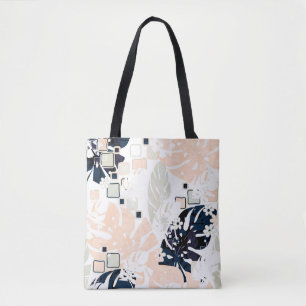 Seamless tropical jungle leaves monstera palm abst tote bag