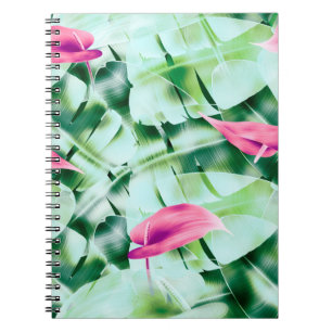 Seamless tropical leaves pattern background, retro notebook