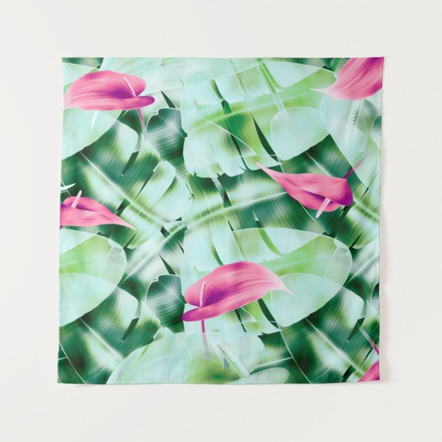 Seamless tropical leaves pattern background, retro tapestry (Front)