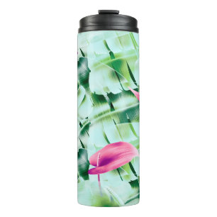 Seamless tropical leaves pattern background, retro thermal tumbler