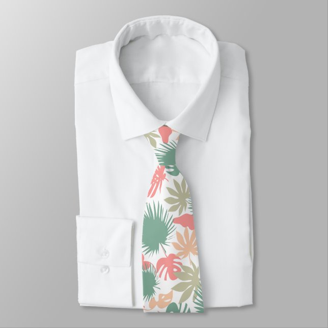 Seamless tropical leaves pattern neck tie (Tied)