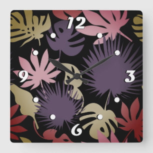 Seamless tropical leaves pattern square wall clock