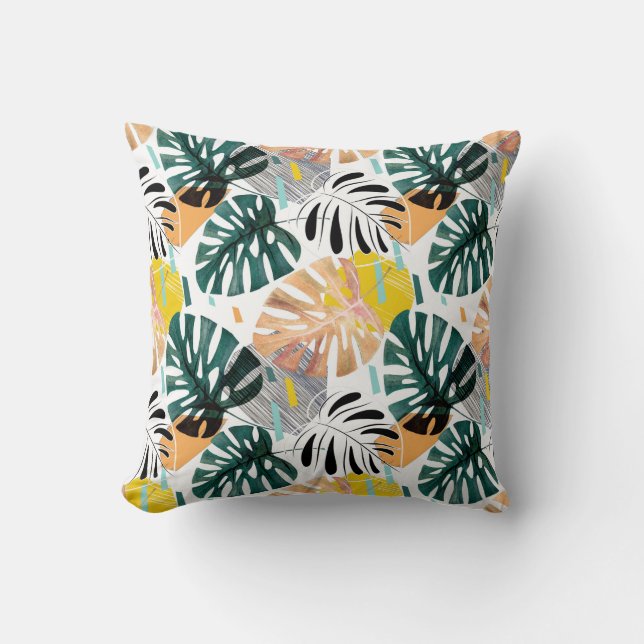 Seamless tropical pattern. Green leaves of a palm  Cushion (Front)