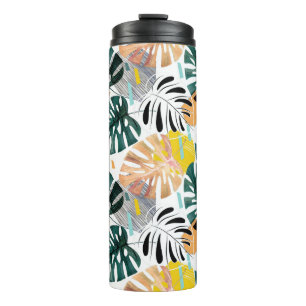 Seamless tropical pattern. Green leaves of a palm  Thermal Tumbler