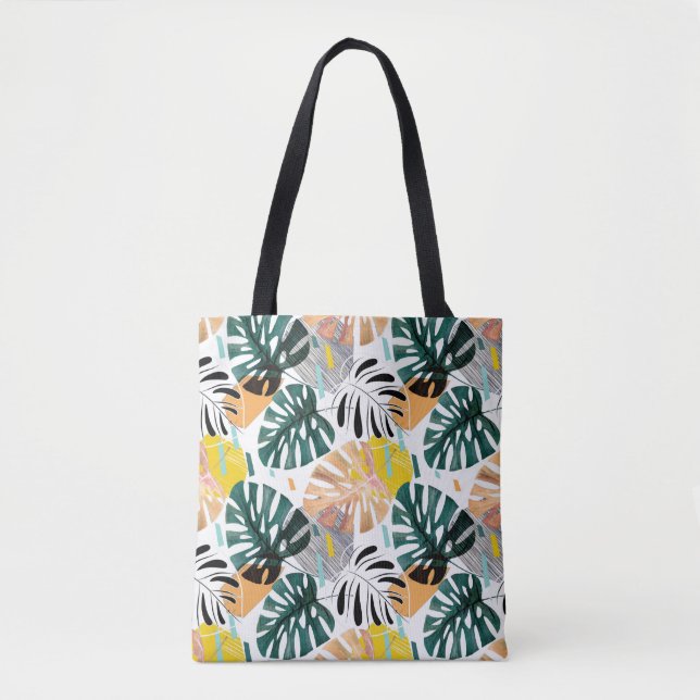 Seamless tropical pattern. Green leaves of a palm  Tote Bag (Front)