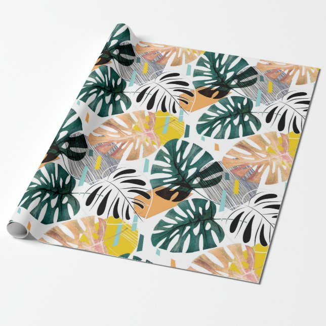 Seamless tropical pattern. Green leaves of a palm  Wrapping Paper (Unrolled)