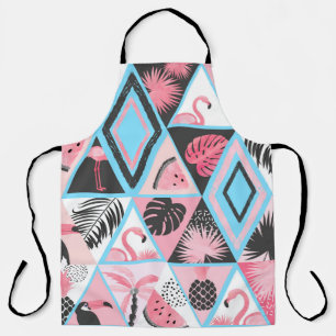 Seamless tropical pattern in patchwork style. Vint Apron
