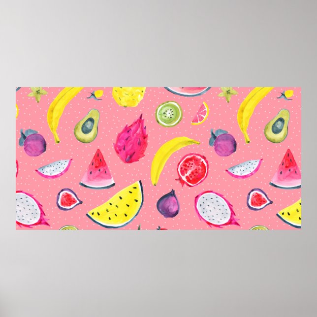Seamless Tropical pattern of exotic fruit. Hand dr Poster (Front)