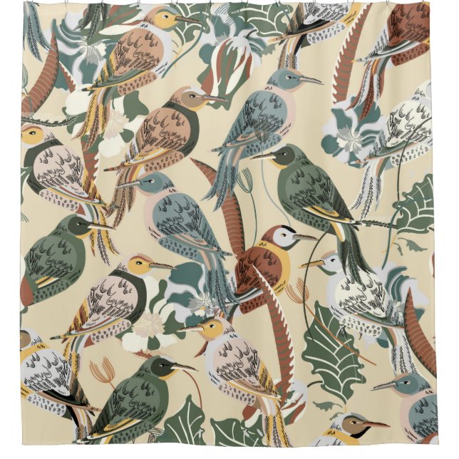 Seamless tropical pattern. Print with exotic birds Shower Curtain (Front)