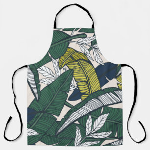 Seamless tropical pattern with banana leaves. Hand Apron