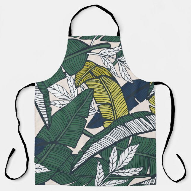 Seamless tropical pattern with banana leaves. Hand Apron (Front)