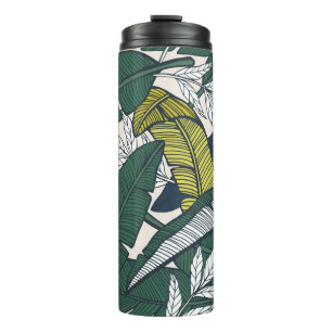 Seamless tropical pattern with banana leaves. Hand Thermal Tumbler