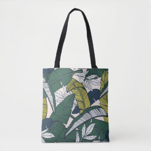 Seamless tropical pattern with banana leaves. Hand Tote Bag
