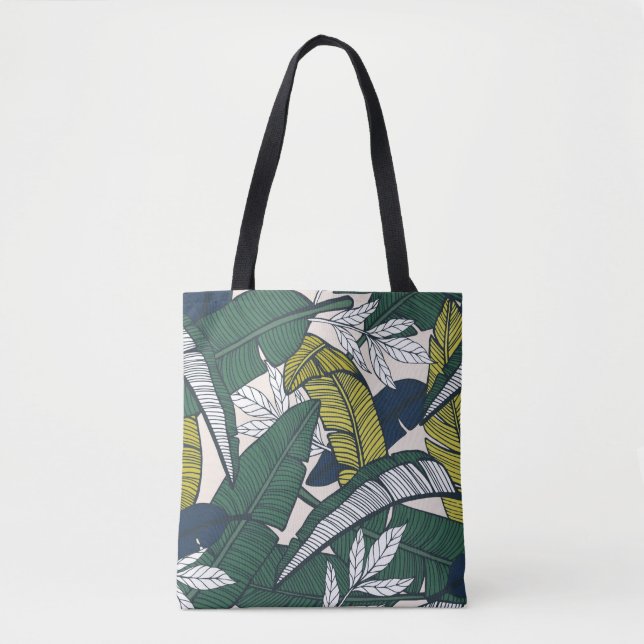 Seamless tropical pattern with banana leaves. Hand Tote Bag (Front)