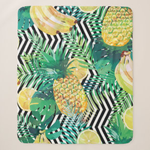 Seamless tropical pattern with bananas lemons palm sherpa blanket