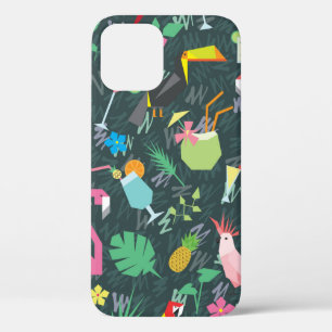 Seamless tropical pattern with birds and drinks 1 iPhone 12 case
