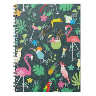 Seamless tropical pattern with birds and drinks 1 notebook