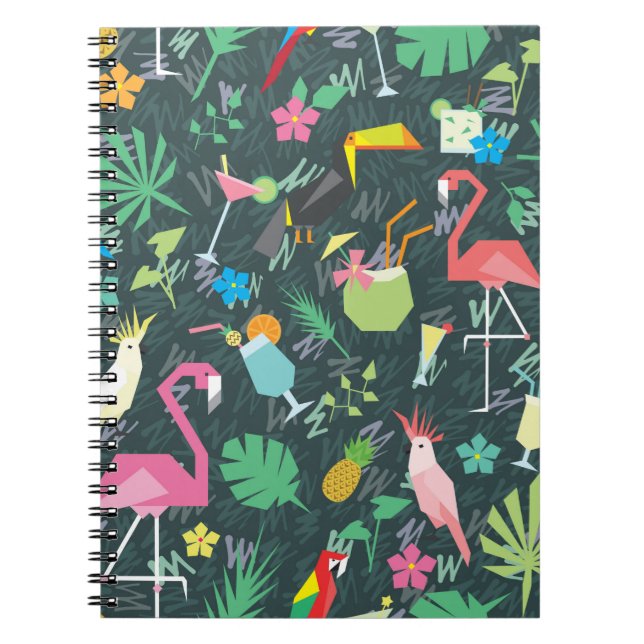 Seamless tropical pattern with birds and drinks 1 notebook (Front)