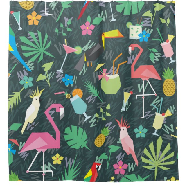 Seamless tropical pattern with birds and drinks 1 shower curtain (Front)