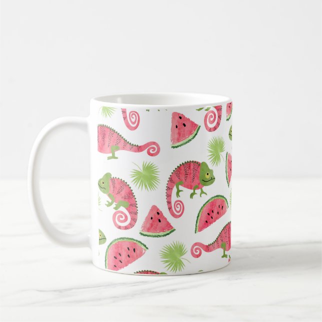 Seamless tropical pattern with cute watercolor cha coffee mug (Left)