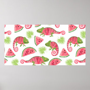 Seamless tropical pattern with cute watercolor cha poster