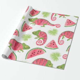 Seamless tropical pattern with cute watercolor cha wrapping paper