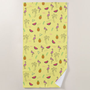Seamless tropical pattern with Flamingo pineapple  Beach Towel