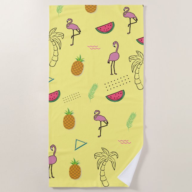 Seamless tropical pattern with Flamingo pineapple  Beach Towel (Front)