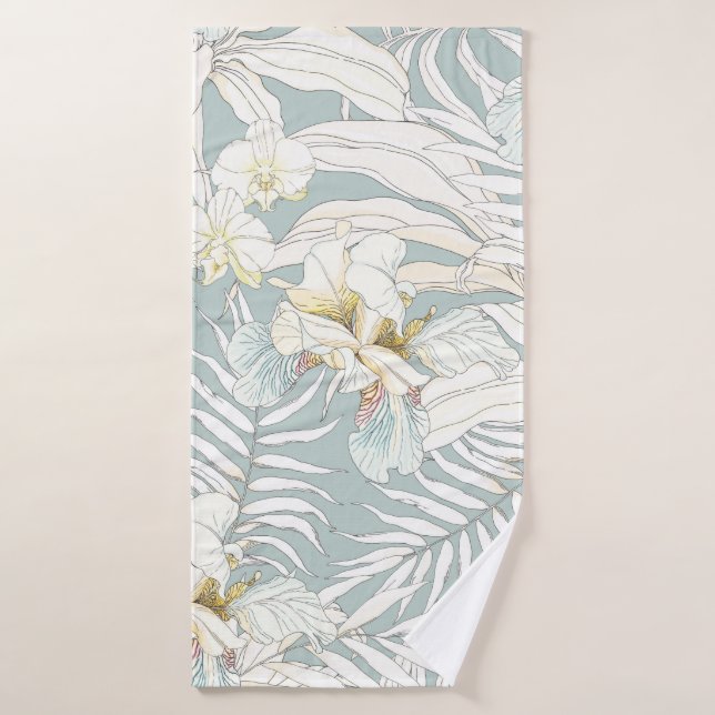 Seamless tropical pattern with flowers Orchid,  Fl Bath Towel (Bath Towel)