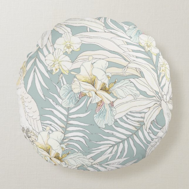 Seamless tropical pattern with flowers Orchid,  Fl Round Cushion (Front)
