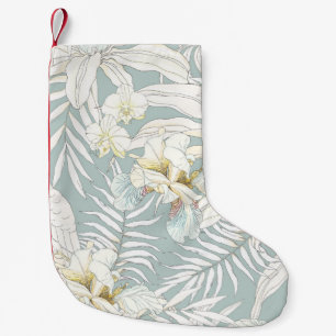 Seamless tropical pattern with flowers Orchid, Fl Small Christmas Stocking