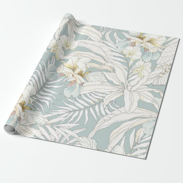Seamless tropical pattern with flowers Orchid,  Fl Wrapping Paper (Unrolled)