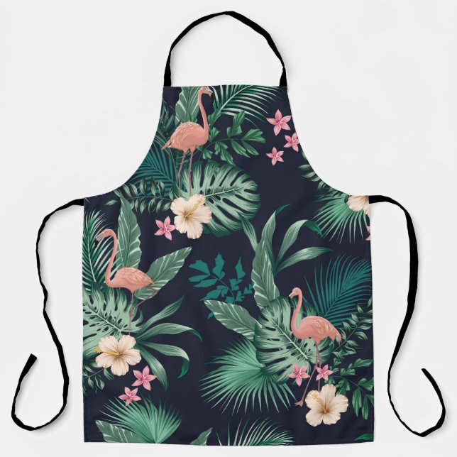  seamless tropical pattern with lush foliage, flow apron (Front)