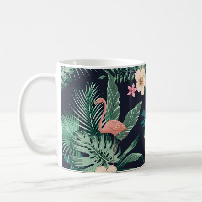  seamless tropical pattern with lush foliage, flow coffee mug (Left)