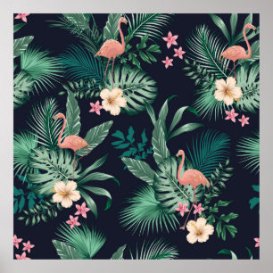  seamless tropical pattern with lush foliage, flow poster