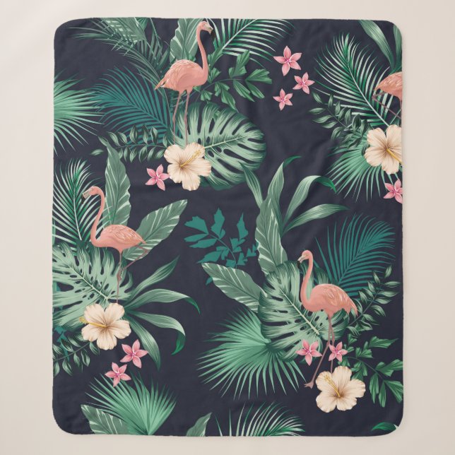  seamless tropical pattern with lush foliage, flow sherpa blanket (Front)
