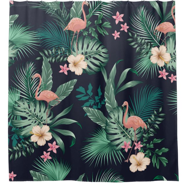  seamless tropical pattern with lush foliage, flow shower curtain (Front)