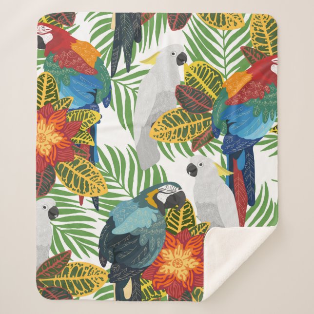 Seamless tropical pattern with parrots.  sherpa blanket (Front)