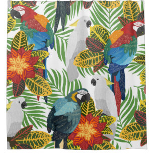 Seamless tropical pattern with parrots.  shower curtain