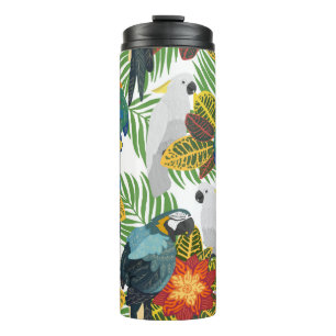 Seamless tropical pattern with parrots.  thermal tumbler
